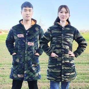 加绒加厚款男女罩衣冬季中年中长款连帽棉衣棉袄迷彩大Z褂大码外