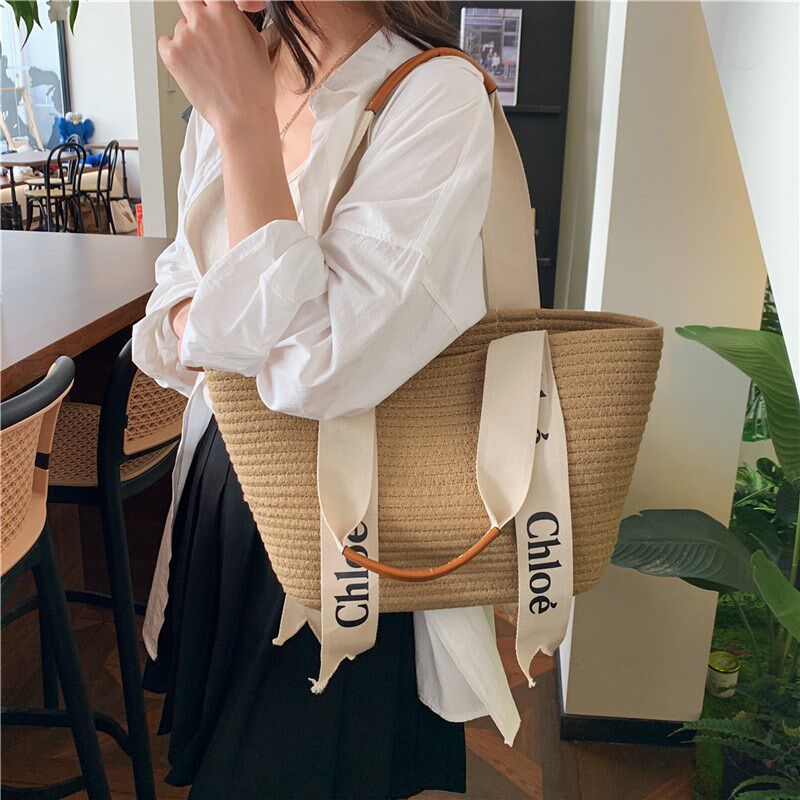 手拎单肩斜跨棉线编织包草编包大容量高级感百搭四季通用