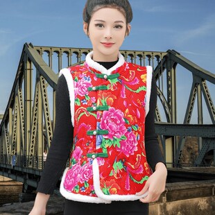 中年女装秋冬马甲外套民族风妈妈冬装背心棉衣保S暖棉服加绒小棉