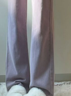 紫色复古做旧牛仔裤女秋季新款A显瘦高腰小众设计感宽松阔腿裤子