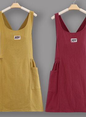 时尚棉布围裙女厨房家用做饭防污耐磨背I带清新纯棉韩版护衣工作