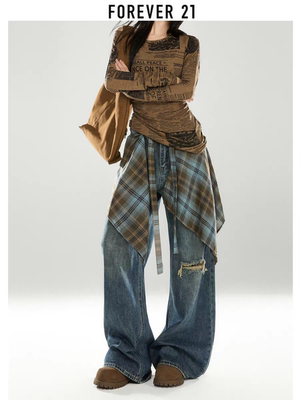 潮牌屁帘一片式系带藏肉神器卫衣叠穿格子屁帘男女半身裙下摆