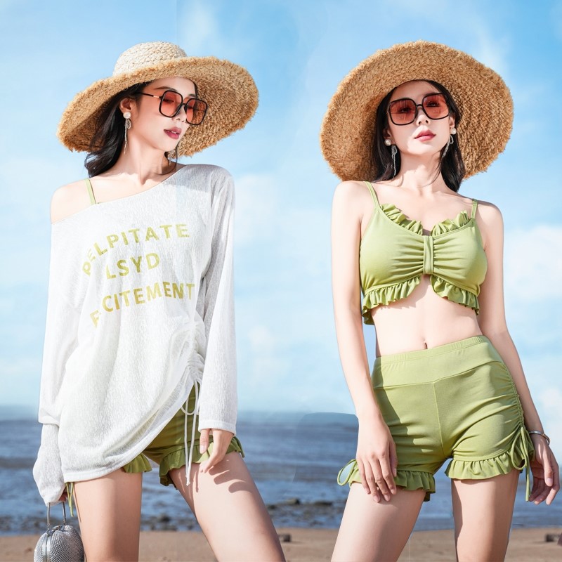 分体式女泳衣遮肚子水上乐园高级感显瘦遮肉长袖防晒泡温泉三件套