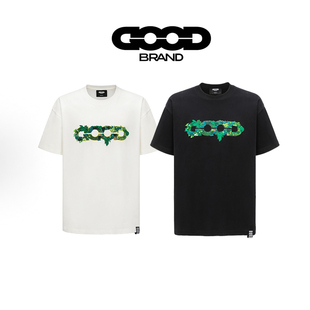 正确版GOODBRAND新款立体绿植刺绣地图LOGO宽松男女同款短袖T恤