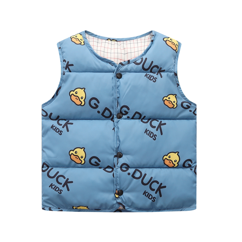 儿童新款小黄鸭满印马甲中小男童女童双面穿棉背心坎肩