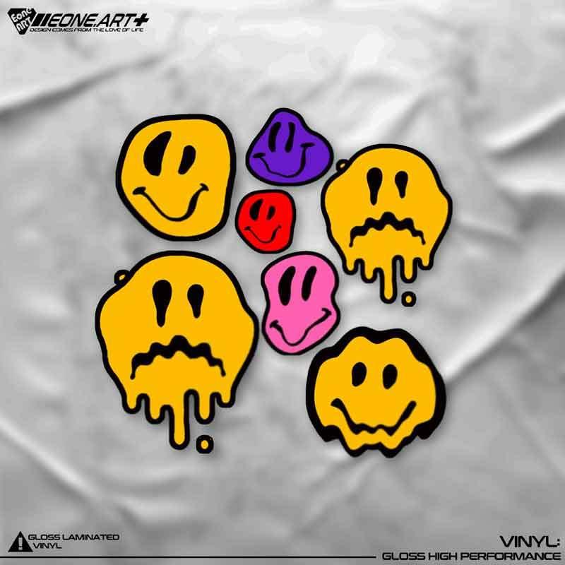 EONE反光车贴彩色流体笑脸表情包组合室内外玻璃漆面防水套装贴纸