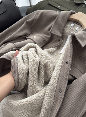 针织提花肌理！加厚羊羔绒保暖工装衬衫式夹克50284