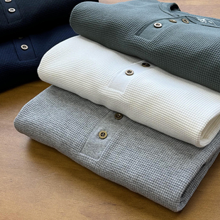 华夫格薄款 打底衫 卫衣S00015 基础百搭纯色亨利领纽扣长袖 品质男款