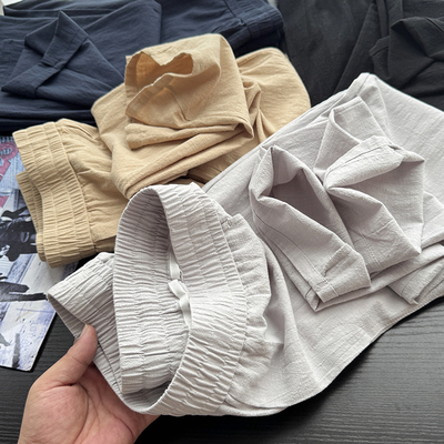 舒适又透气！棉麻混纺！男士夏季纯色百搭弹力直筒休闲长裤S00588