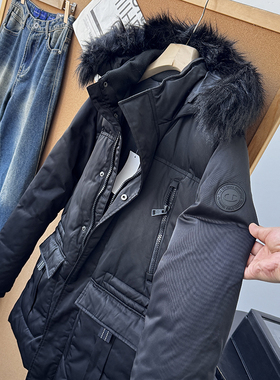 冬季保暖男士加厚休闲中长款毛领连帽派克棉衣外套50421