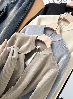 美式棒球领！腔调感十足秋冬男士坑条肌理百搭针织衫开衫50262