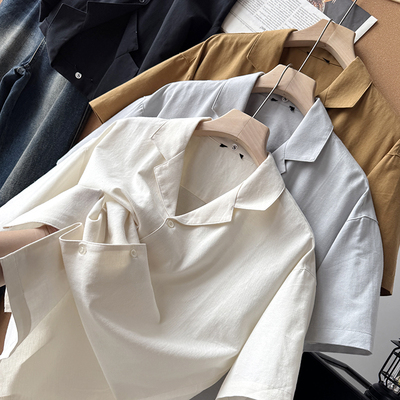 美单！棉麻混纺水洗透气夏季男美式复古休闲古巴领短袖衬衫S00555