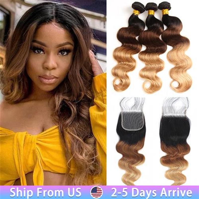 Colored Brazilian Body Wave Hair Weave Bundles With Closure