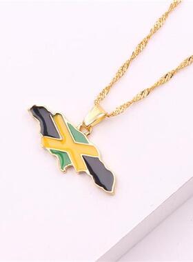 Gothic Necklace Jamaica Map and National Flag Pendant Neckl