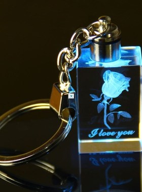 3D Laser Engraved Crystal Rose Keychain with Picture LED
