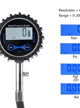 Digital Tire Pressure Gauge 200 PSI Interchangeable Air Chuc