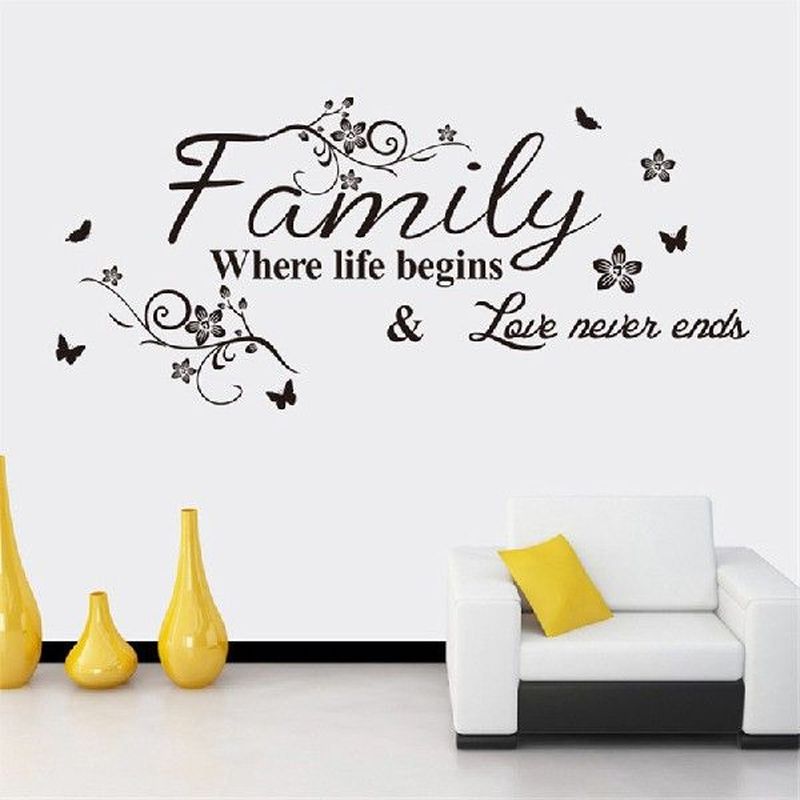1pcs family where life begins love never ends wall stickers