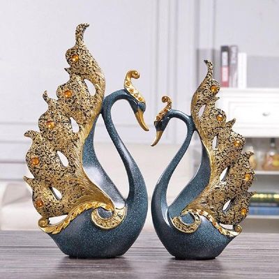 2Pcs Couple Swan Figurine Sculpture Art Craft Wedding Party
