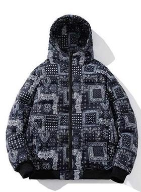 2022 New Winter Jacket Men Bandana Print Patchwork Cotton Pa