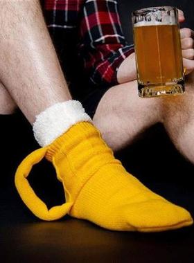 3D Beer Mug Yellow Knitted Socks Washable Soft Funny Floor