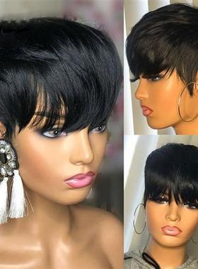 Natural Color Short Bob Straight Human Wigs With Bangs Brazi