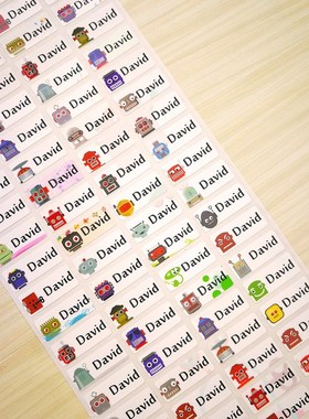 Boy custom name sticker cute cartoon robot waterproof person