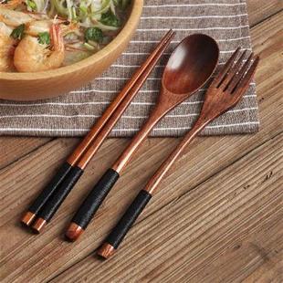 Natural Wood Spoon Chopsticks Tableware Dinner Set Portable