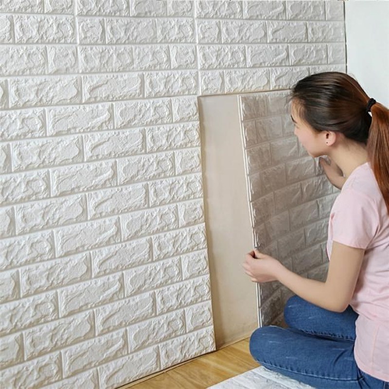 PE Foam 3D Wall Stickers Brick Pattern Waterproof Self Adhes
