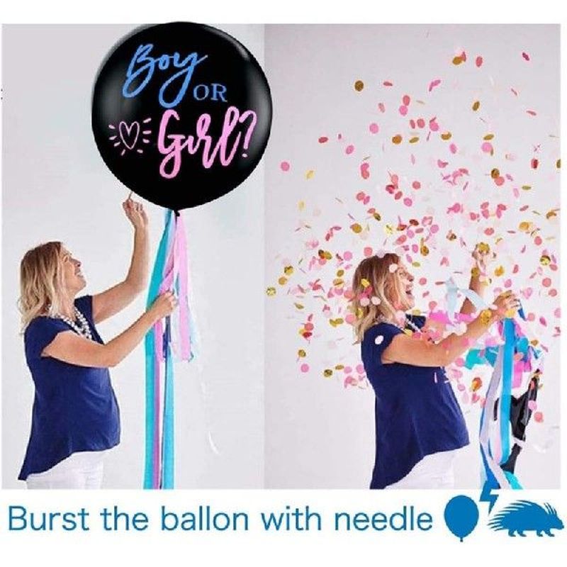 1pc Baby Gender Reveal Balloon 36 Inch Confetti Black Latex