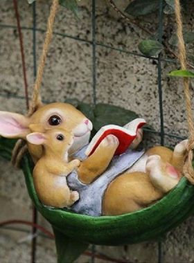 Easter Ornament Garden Bunny Statue Lying Reding Resin