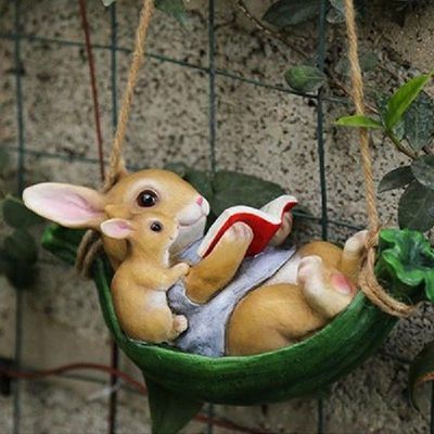 Easter Ornament Garden Bunny Statue Lying Reding Resin