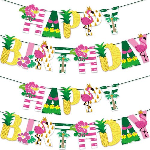 Hawaii Happy Birthday Banner Balloon Set Tropic Aloha Happy