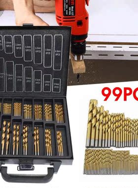 99PCS HSS Twist Drill Bit Set 1.5-10mm Titanium Coated Surfa