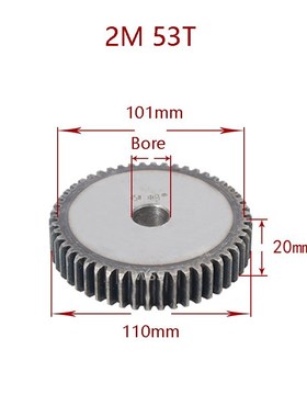 1Pcs 53-62 Tooth Mod 2 Spur Gear Thick 20mm 45# Carbon Steel