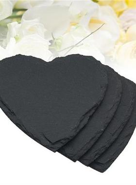 Coasters Slate Coaster Drink Cup Mat Drinks Heart Black