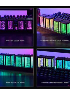 Table RGB Glow Tube Clock Walnut Wood Base LED Electronic Di