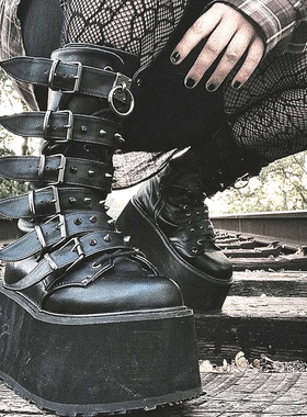 GIGIFOX Big Size 43 Black Gothic Motorcycle Boots Zip High H