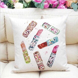 Printed PillowCase Perfume Bottles Lipstick Cushion linen Co