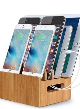 Bamboo Docking Station Wooden Desktop Organizer Charging Sta