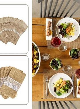 10 Pcs/set Exquisite Jute Lace Cutlery Bag Fork And Knife