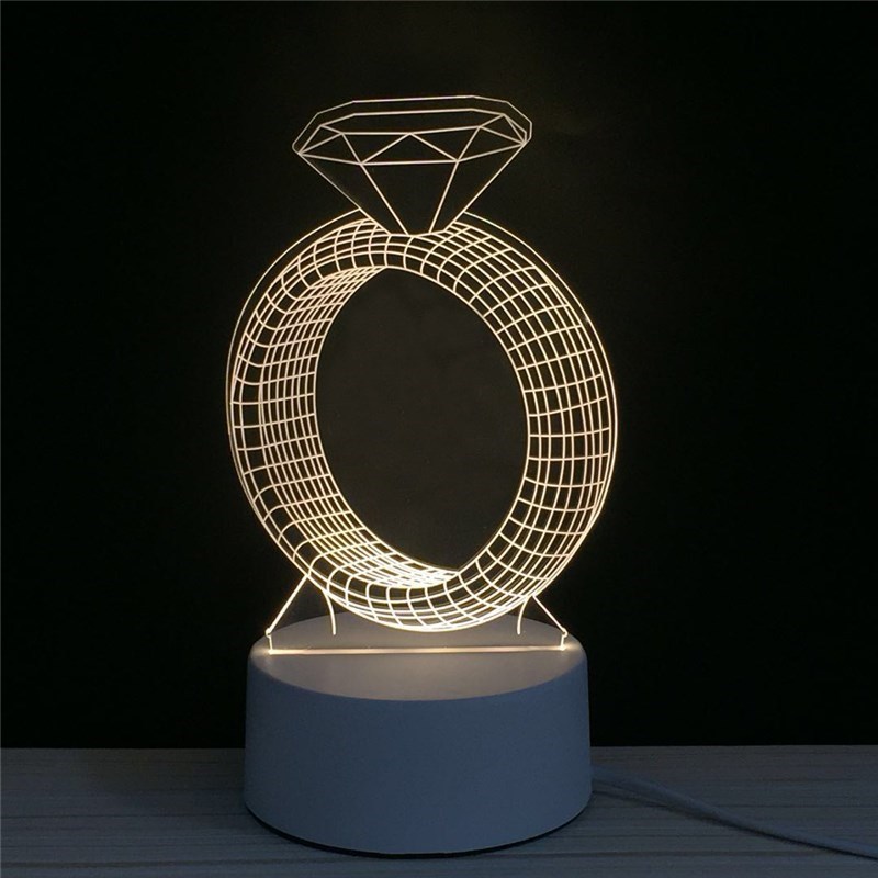 LED 3D Diamond Ring NightLight Jewelry Souvenir Acrylic Nigh