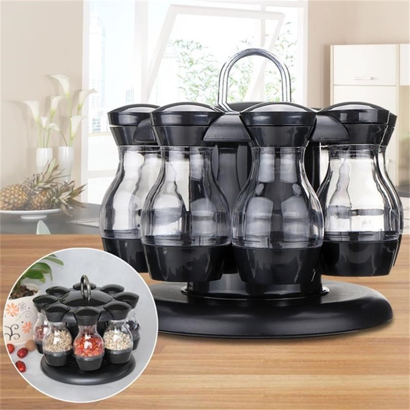 16Pcs Condiment Set 360 Rotating Spice Jar Rack Kitchen Crue