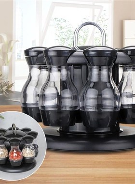 16Pcs Condiment Set 360 Rotating Spice Jar Rack Kitchen Crue