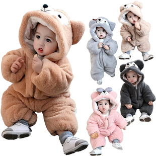 Baby Cute Bear Fleece Hooded Romper Winter Toddler Girl Velv