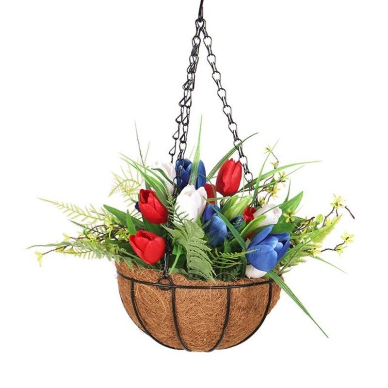Metal Coir Hanging Basket Red White Blue Tulip Flower Pot Or