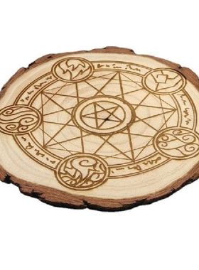Wooden Astrology Pentacle Altar Plate Divination Coaster