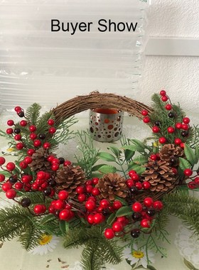Christmas Rattan Wreath Pine Natural Branches Berries&Pi