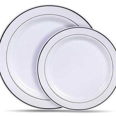 25 Pieces Silver Plastic Plates, White Disposable Plates,si