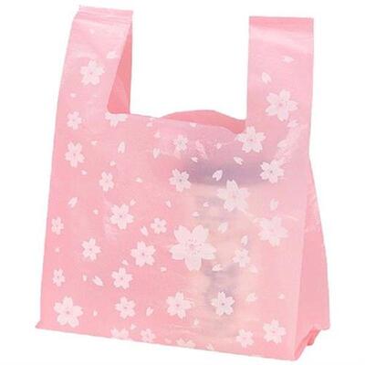 50pcs Cherry Blossoms Plastic Gift Bags For Packaging Pink