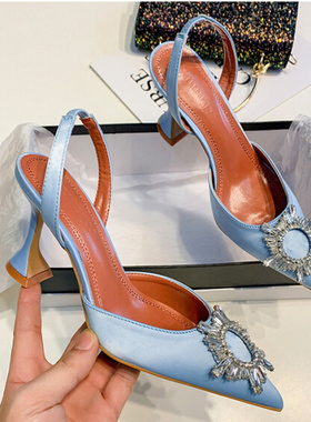 Big Size 41 42 Blue Women Pumps Silk Satin Pointy Toe Rhines